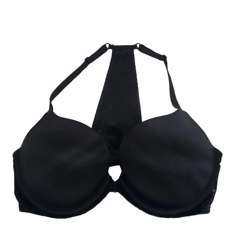 Victoria Secret Very Sexy Racerback Bra 36D Black Tencil Velvet Rhinestones‎ Adj